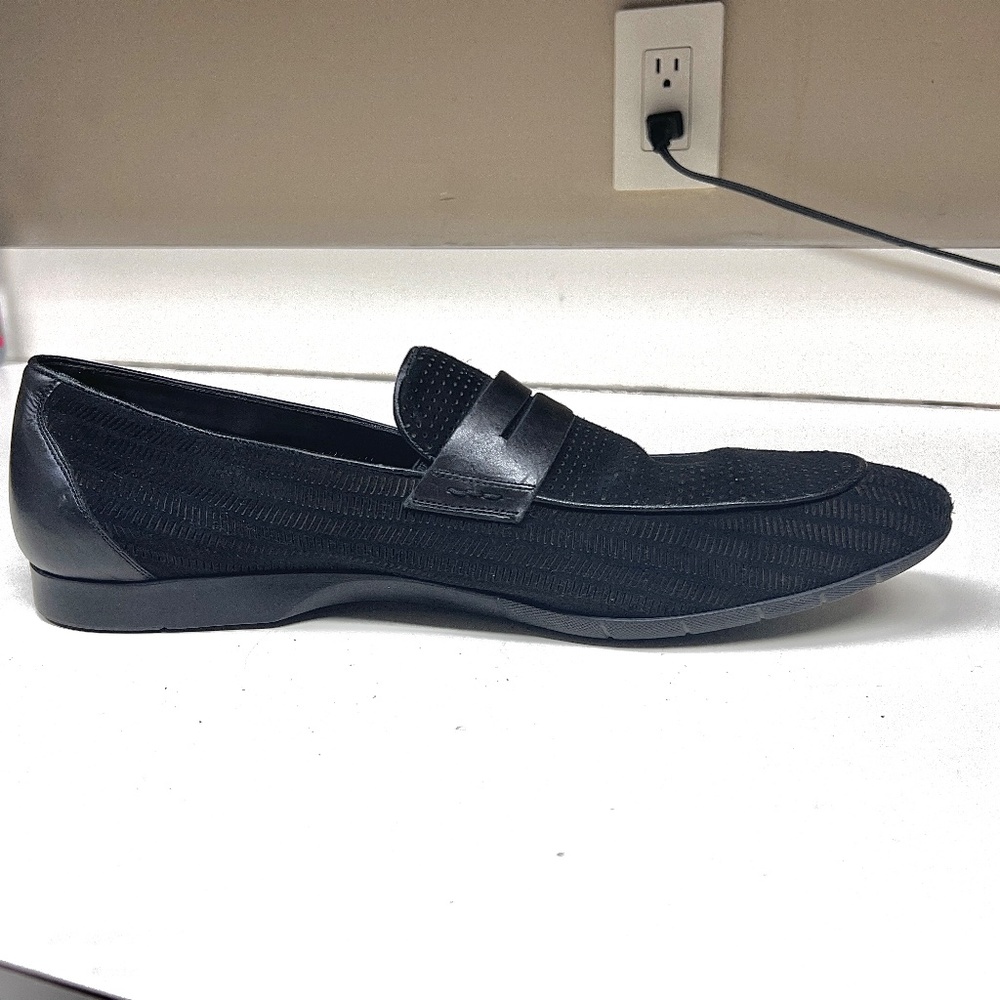 Mezlan "Rogier" 5890 Black Genuine Burnished Patterned Suede Penny Loafer 12D - Picture 5 of 12